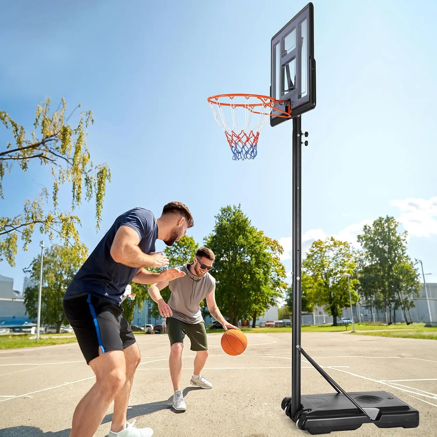 XMSJ 4,4-10ft in hoogte verstelbare basketbalring buiten, draagbaar basketbaldoel, 44 inch onbreekbaar bord, invulbare basis