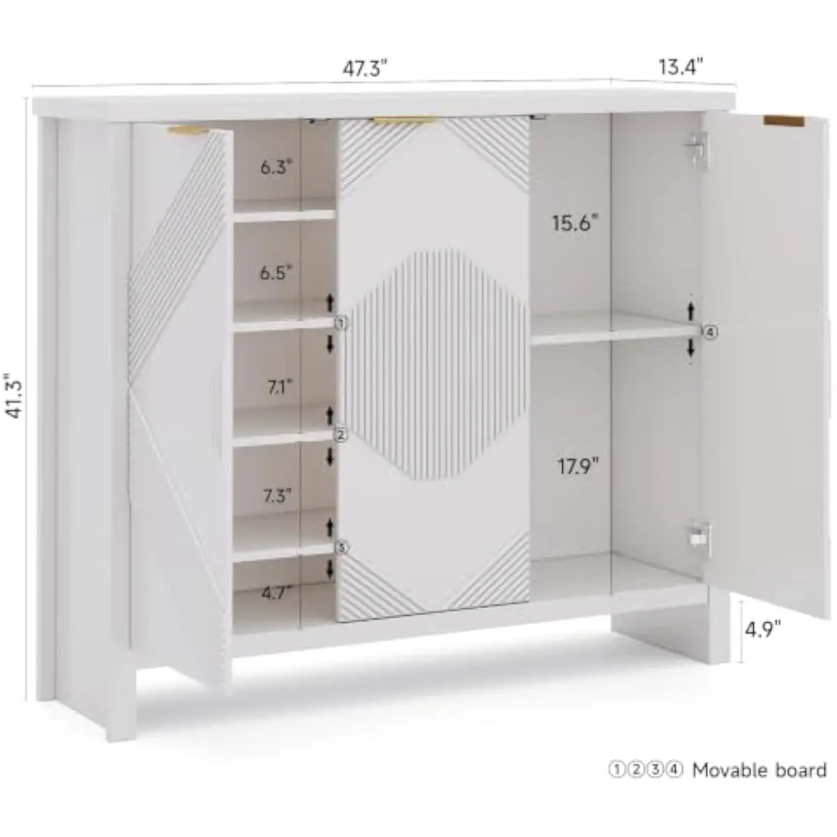 Spacious 3-Door Shoe Storage Cabinet Featuring Asymmetrical Tiered Compartments 5-Level Double Side 2-Level Single Side Silent M