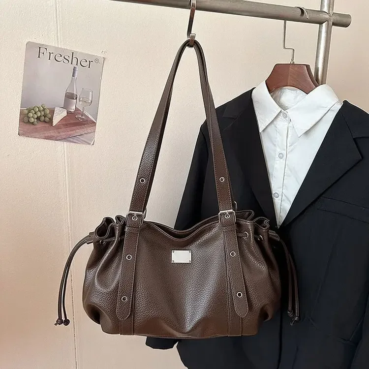 

New Korean Niche Stray Bag Large Capacity Drawstring Locomotive Bag Portable Tote Bag Shoulder Messenger Bag