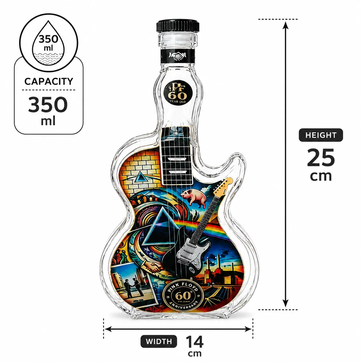 Pink Floyd Rock Music Inspired Glass Whiskey Decanter Creative Guitar Liquor Bottle Collector Display Gift for Music Fans
