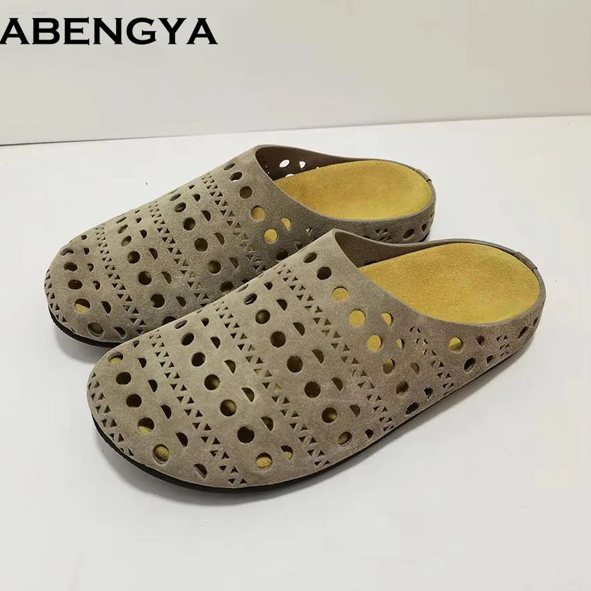 

ABENGYA замшевые тапочки на плоской подошве, женские открытые праздничные пляжные туфли, летние шлепанцы, повседневные женские тапочки на плоской подошве