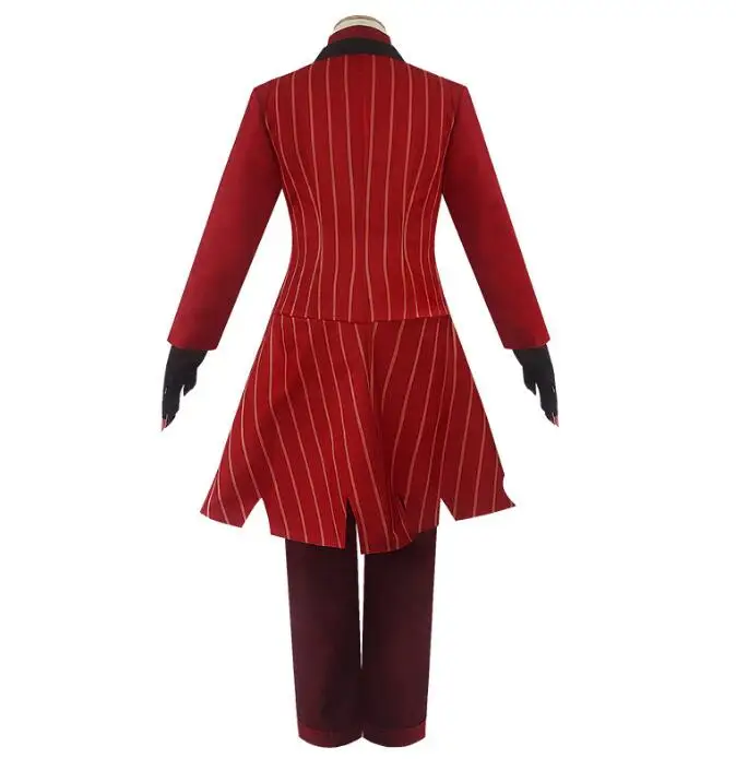 Ecoparty Hazbin 코스프레 호텔 유니폼 ALASTOR 코스프레 코스튬, 성인 남성 할로윈 유니폼 재킷 바지 의상, 레드 세트 애니메이션
