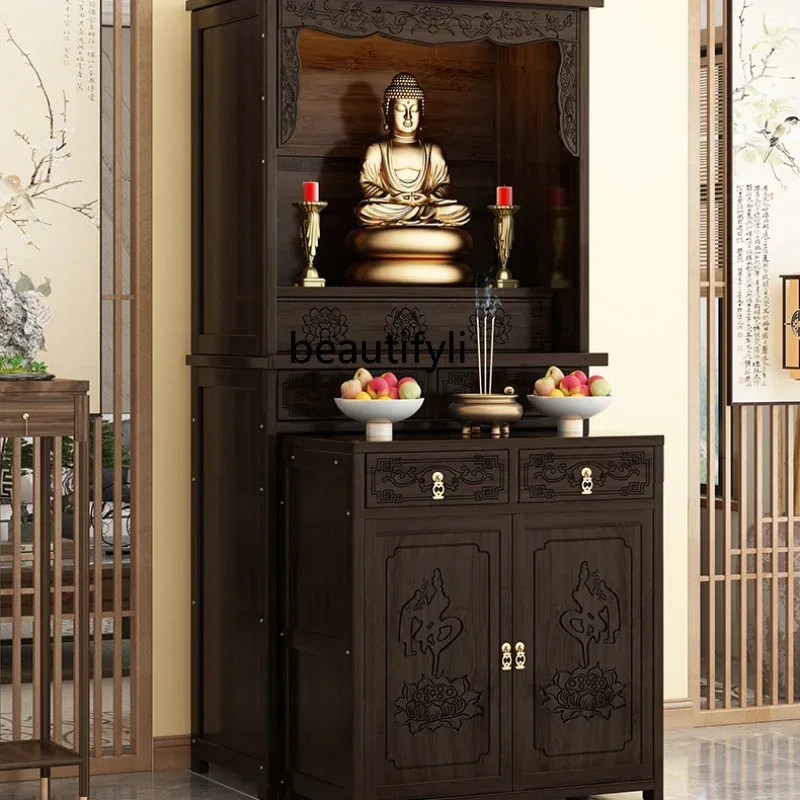 

Q181 Buddha Niche New Chinese Style Clothes Closet God of Wealth Cabinet Altar Household Incense Burner Table Guan Gong Buddha