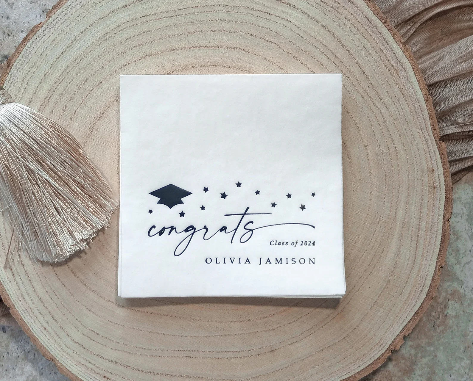 50 Graduation Napkins | Graduation Party Decor | Class of 2024 | Personalized Napkins | Black and White Grad Party Napkins | Gol