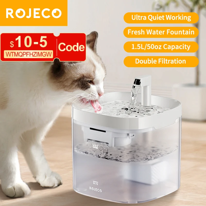 ROJECO Smart Cat Water Fountain Automatic Pet Water Dispenser For Cats Dog Drinking Purifier Fountain with Recirculate Filters