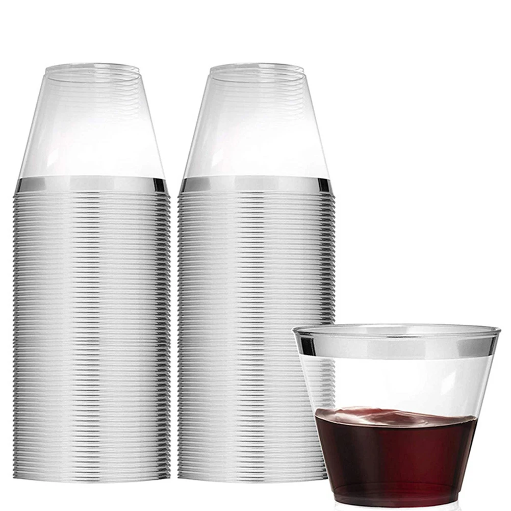 

100Pcs Disposable Plastic Cups Food Grade Material Large Capacity Hot Stamping Brim Party Tableware Wedding Birthday Supplies