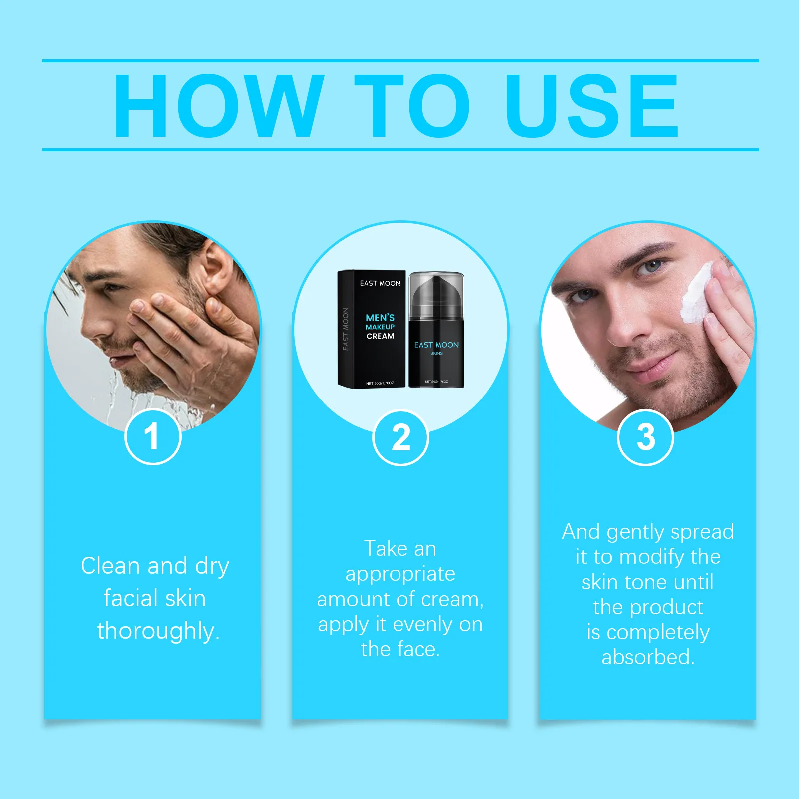 East Moon Men Face Cream Oil Control Conceal Blemishes Brighten Skin Tone Lightweight Moisturize Fast Absorb Men Makeup Creams