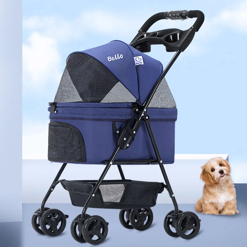 Pet Cart Teddy Dog Cat Detachable EVA Durable Four Wheel Folding Easy To Carry Pet Cart Universal Convenient Outdoor Travel