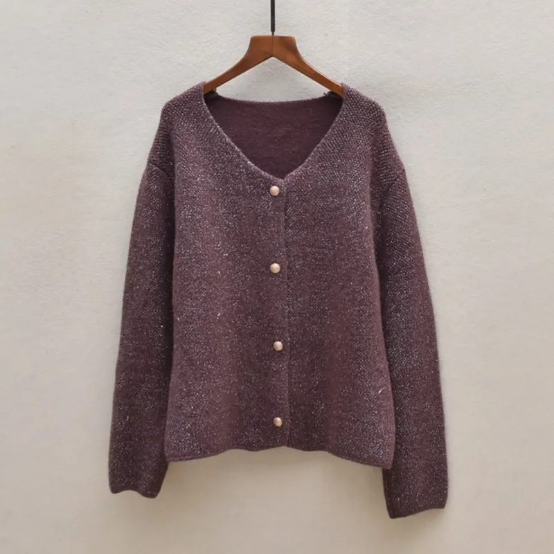 

Утепленный осенне-зимний кардиган с V-образным вырезом и длинными рукавами, женский свободный вязаный кардиган на пуговицах, универсальная повседневная верхняя одежда