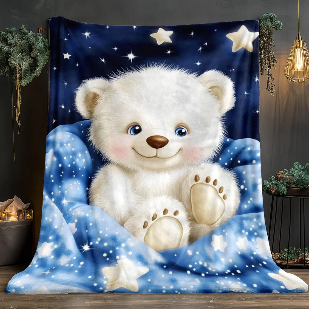 Sleeping Polar Bear Throw Blanket Cute Wildlife Bubbles Bed Blanket Warm Soft Cozy Sofa Couch Aesthetic Room Decor