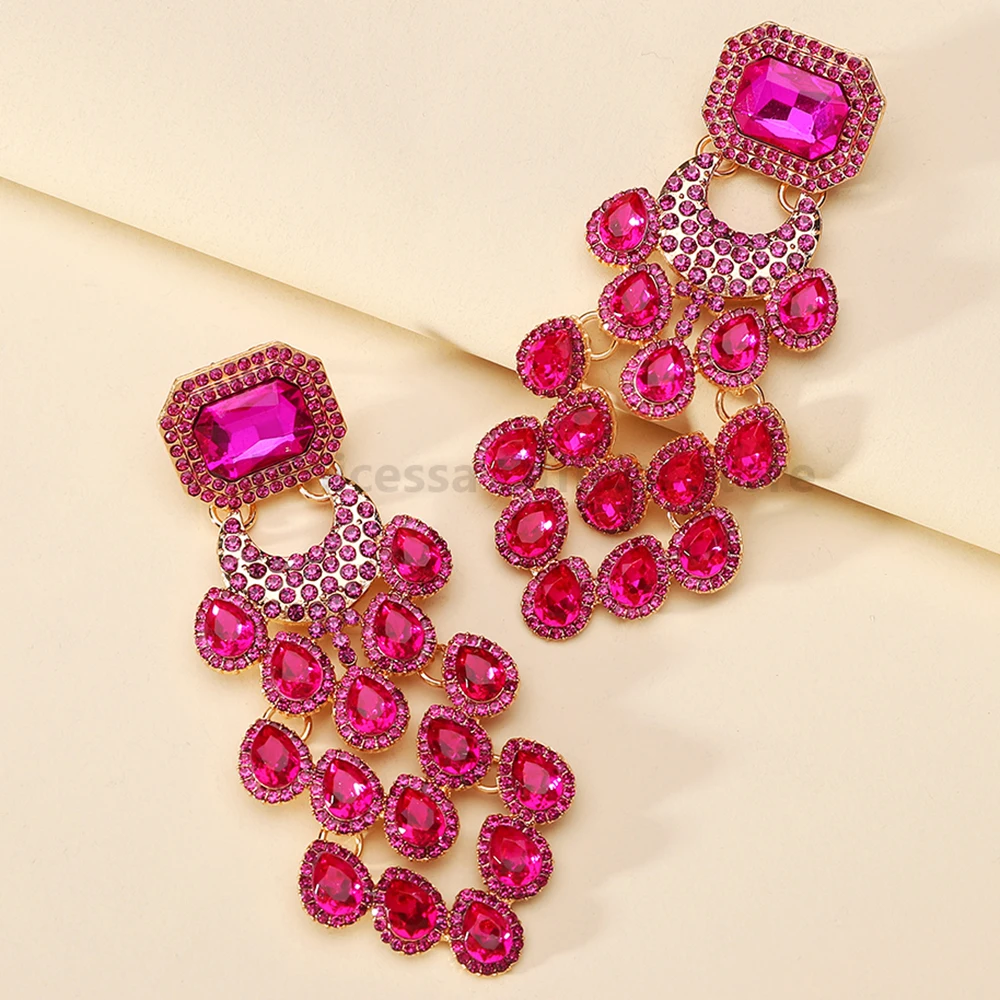 Pendientes de gota de cristal brillante para mujer, joyería elegante y glamurosa, colgante de fiesta de boda de hadas de lujo, accesorios para la oreja