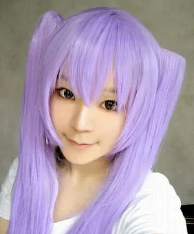 Lucky Long Purple Straight Cosplay Wig, dois rabos de cavalo, frete grátis