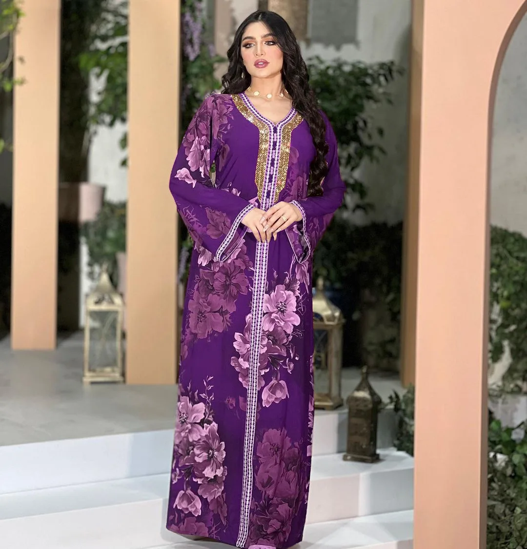 Ab209 verano musulmán nuevo Dubai bata árabe abaya impreso estilo diamante caliente