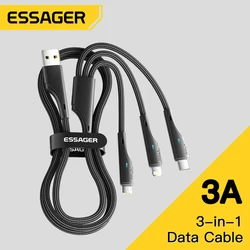 Essager-3 인 1 USB c형 케이블 마이크로 USB 와이어 충전기, 아이폰 14 13 12 X 프로 맥스 삼성 샤오미 PCPO 휴대 전화 데이터 코드