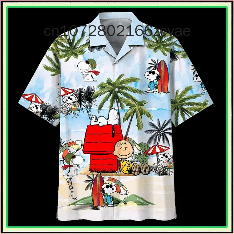 2024 New Snoopy Hawaiian Shirt Men\'s and Women\'s Children\'s Button Short Sleeved Beach Shirt Fashion Street Casual Shirt