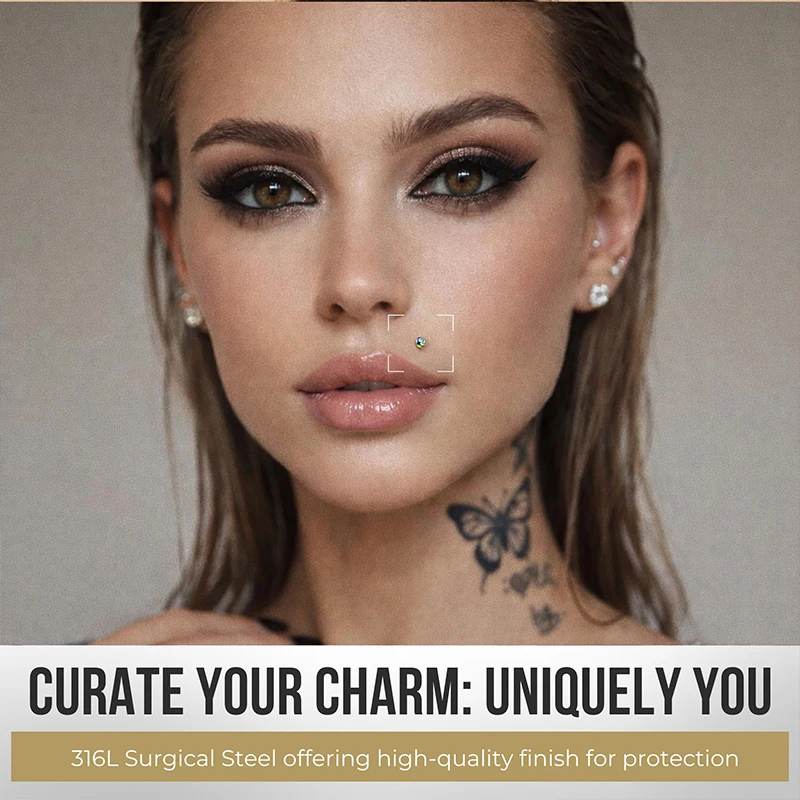16G Surgical Steel Ball Top CZ Lip Septum Stud Labret Tragus Piercing Jewelry Earring, 6mm / 8mm / 10mm Cubic Zircon Ear Stud view 5