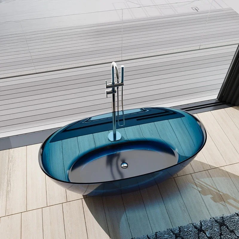Transparent resin integrated independent bathtub Home hotel B & B bathroom Simple cream style