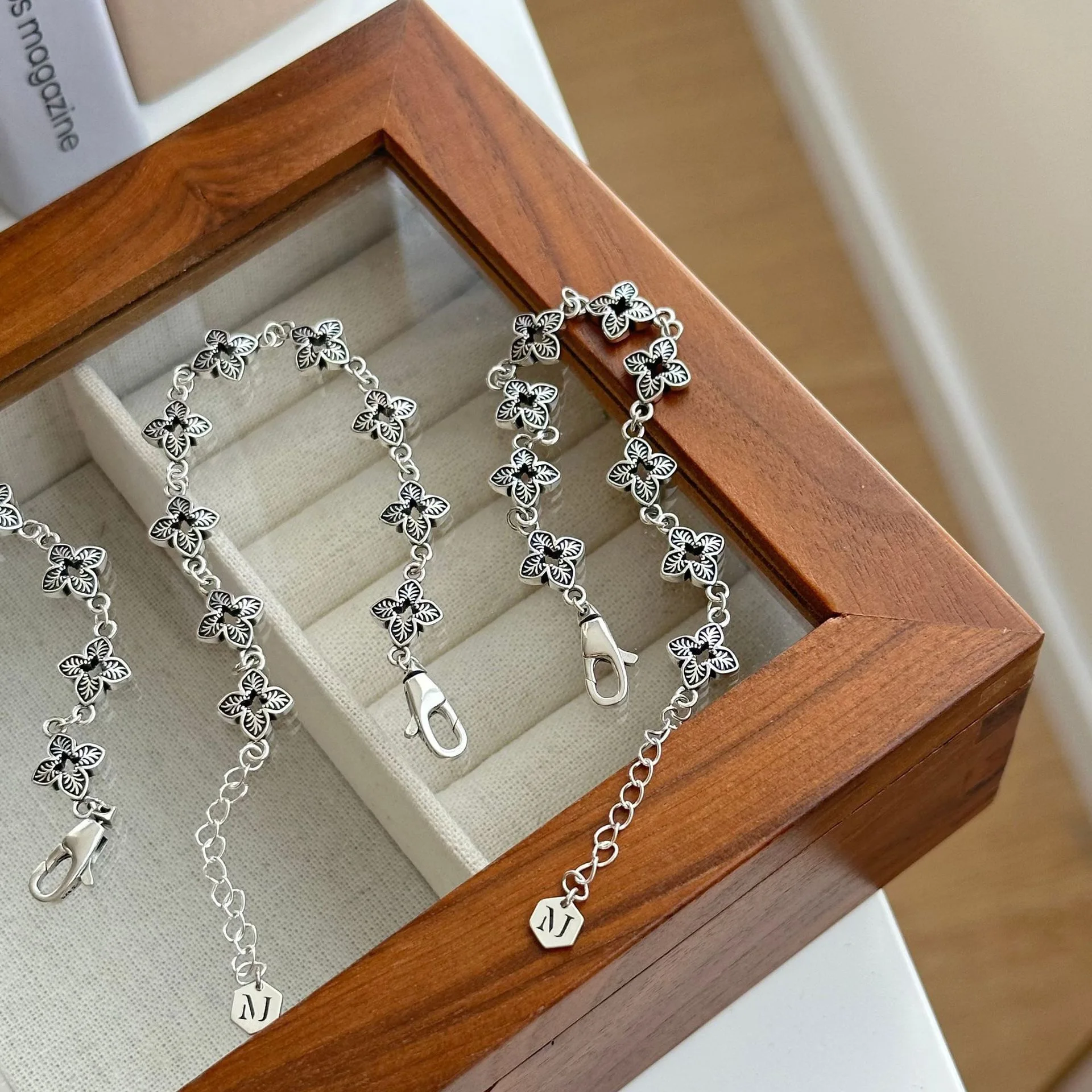 925 فضة أساور للنساء الرجال سلسلة اكسسوارات الاتجاه خمر بسيطة الرجعية سلسلة FlowerPendant مجوهرات الحفلات هدية