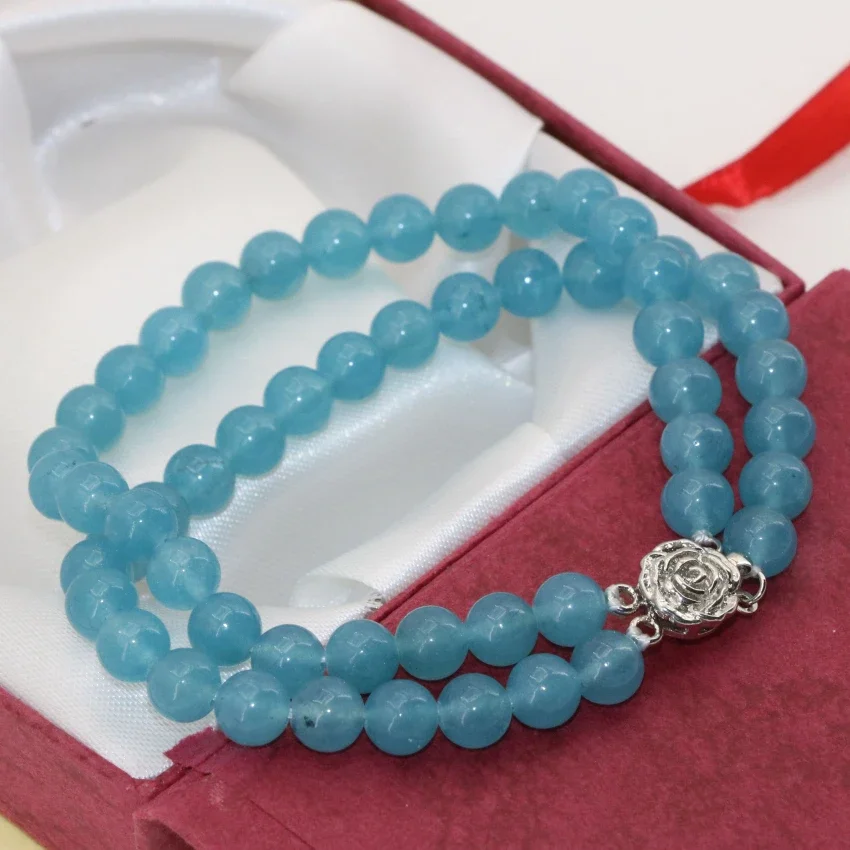 Original diy fashion 6mm hot sale blue chalcedony jades round beads 2 rows multilayer bracelets for women jewelry 7.5inch B2789