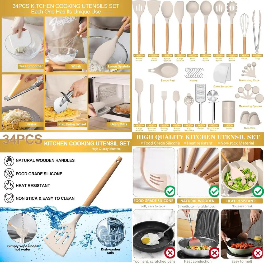 

Набор термостойкой силиконовой посуды из 43 предметов с деревянными ручками для выпечки, приготовления пищи и смешивания, цвета хаки