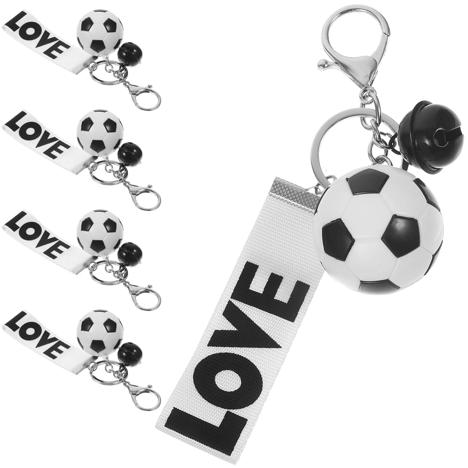 

5pcs Football Keychains Soccer Key Rings Sports Fans Gift For Men Women White Black Car Bag Charm Team Sports Accessories