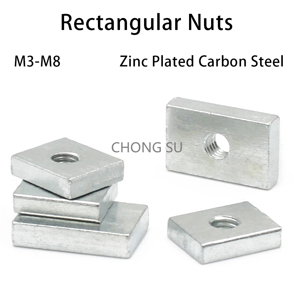 

10-50pcs Square Nut M3 M4 M5 M6 M8 Rectangular Nuts Thin Slider Block Nuts Zinc-Plated Carbon Steel Aluminum Profile Accessory