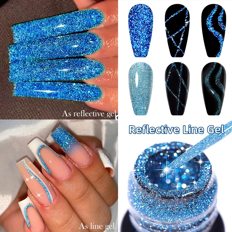 LILYCUTE 5ml Purple Reflective Glitter Liner Gel Nail Polish Laser Sparkling Semi Permanent UV French Painting Nail Art Varnish