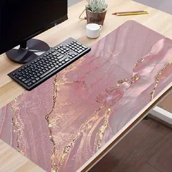 Large Mouse Pad Cute Pink Desk Mat for Desktop Rose Gold Marble Computer PC Laptop Protector Writing Pads for School Office Home
