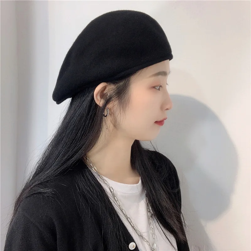 Unisex Beret Solid Color Wool Berets Artist Beanie Hat Men Women British Retro Anti-wear Forward Hats Embroidered Newsboy Cap