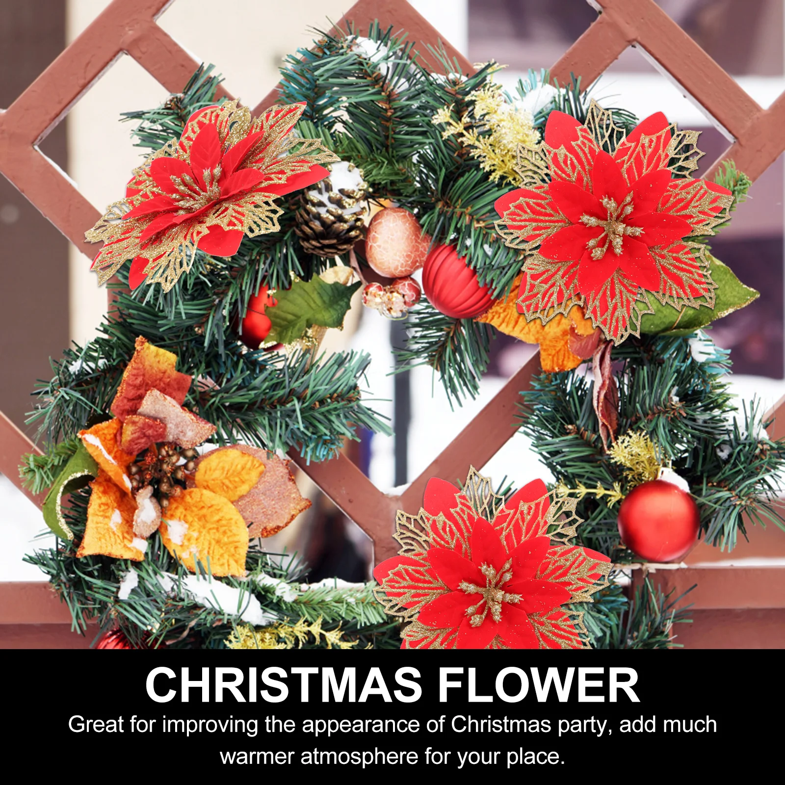 

6Pcs Xmas Tree Flowers Artificial Decorative Blooms Lightweight Easy to Use for Christmas Wreath Bedroom Mantle Decor