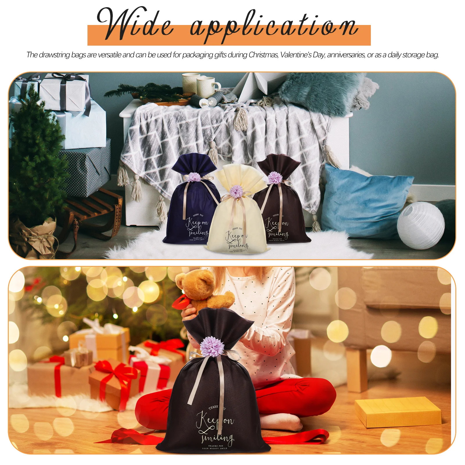 

5Pcs Drawstring Gift Bags Large Non-Woven Fabric Multi Color Stylish Holiday Christmas Party Supplies Drawstring Gift Bags