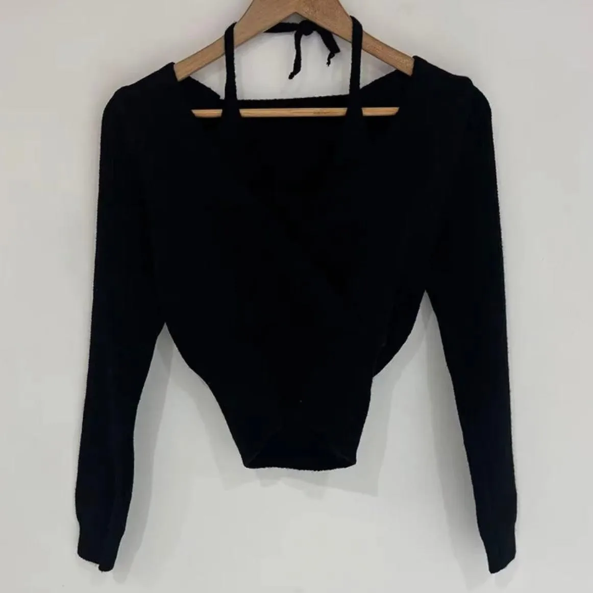 여성용 시크 디자인 니트 크로스 네 롱 스웨터 슬림 핏 이너웨어 한국 스타일 출퇴근용 슬리브 탑