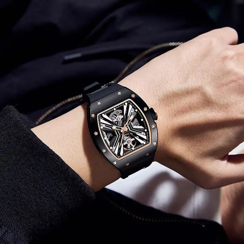 Fashion Accessories Luxurys Skeleton Wristwatch Factory Made In China Waterproof Tonneau Automatic Luminous Mechanical Watch 202