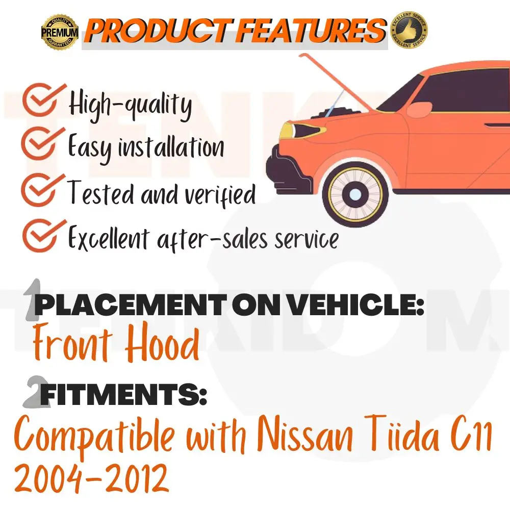 Front Hood Struts for Nissan Tiida (C11) 2004-2018 Shock Lift Supports Bonnet Gas Dampers Springs No-Drill