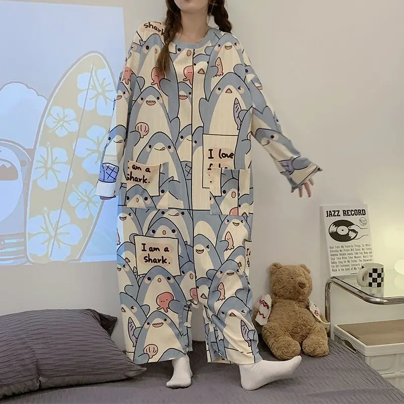 Oversized Pajamas Sets For Women 2024 Summer  Y2K Cartoon Shark Homewear Satin Girl Kawaii Cute Loose Sleepwear Tops and Shorts