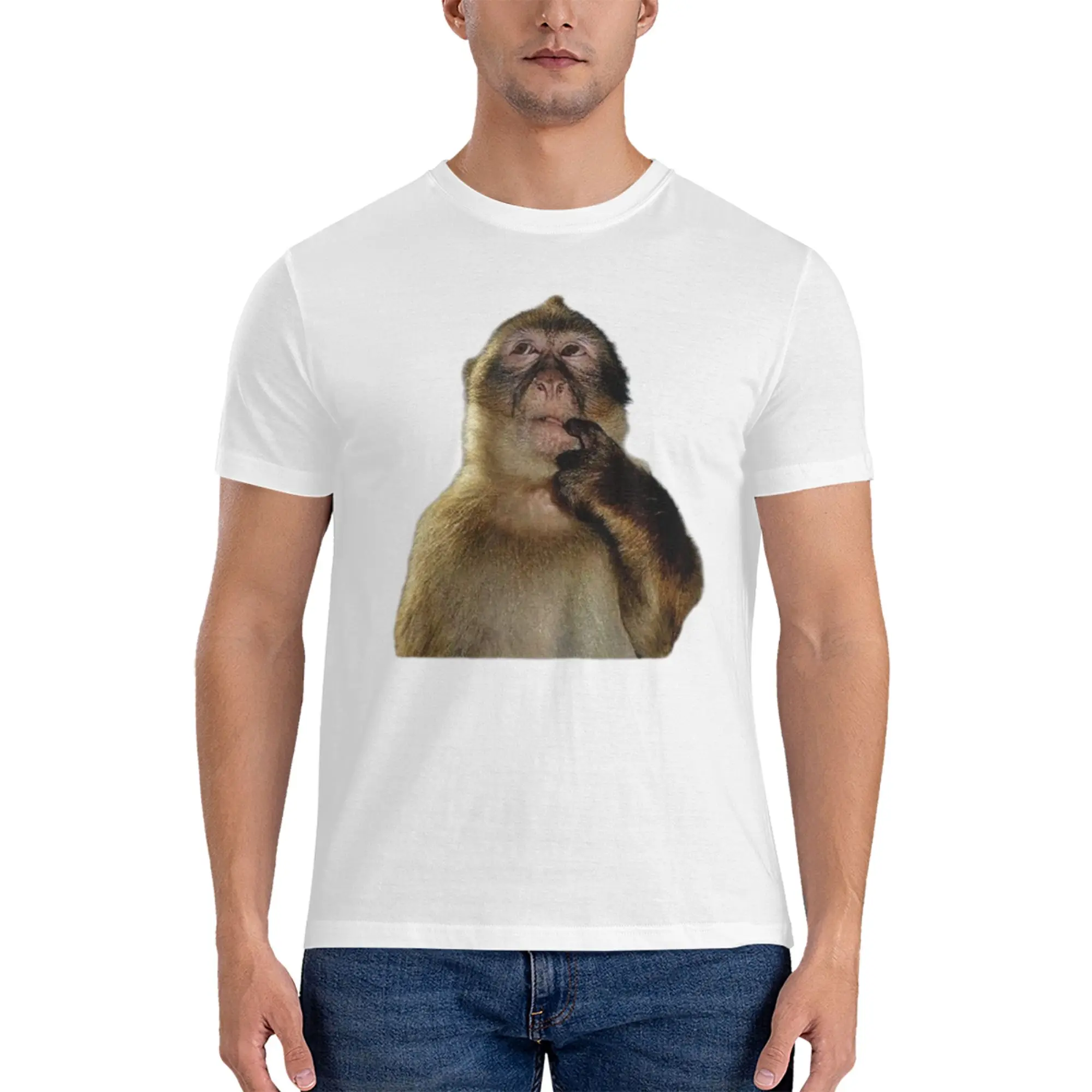 

TikTok Thinking Monkey T-Shirt for Men Cotton T Shirts Men's Tees Short Crew Neck Summer Clothes Tops S-6XL