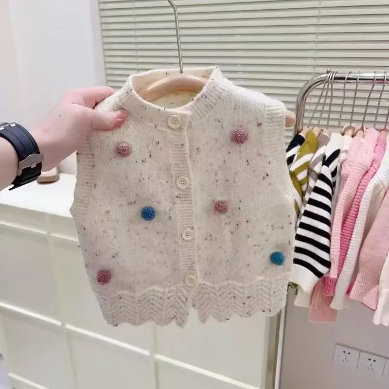 

Girls' Spring and Autumn Vests Knitted Vests Spring Clothes Children's Knitted Sweaters Small Fragrant Cardigans