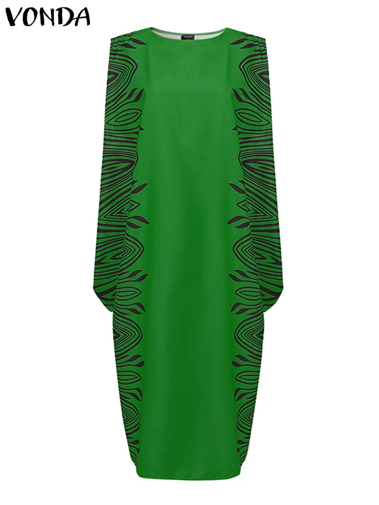

Plus Size 5XL VONDA Women Vintage Dress 2025 Summer Sundress Printed Sleeveless Party Tank Vestidos O-Neck Casual Loose Robe