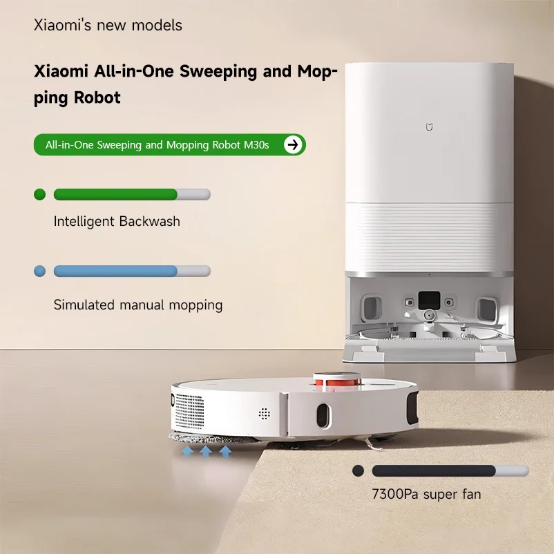 Xiaomi Robot Vacuum and Mop M30S ,7300Pa Strong Suction Smart Navigation APP Control Automatic cleaning For Pet Hair Hard Floors