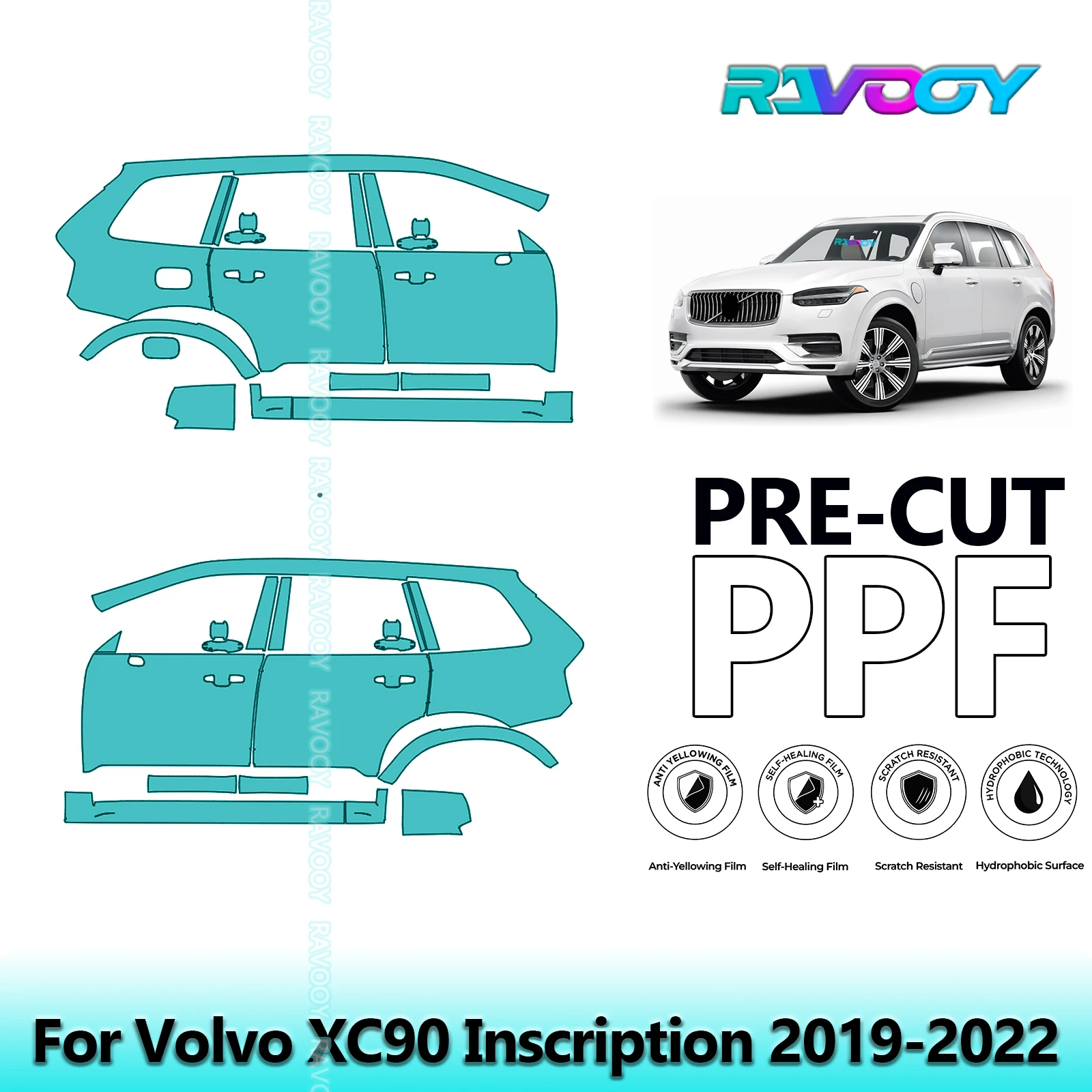 

For Volvo XC90 Inscription 2019-2022 8.5mil Clear Matte Pre-Cut PPF Door & A/B Pillar Kit TPU Paint Protection Film Set