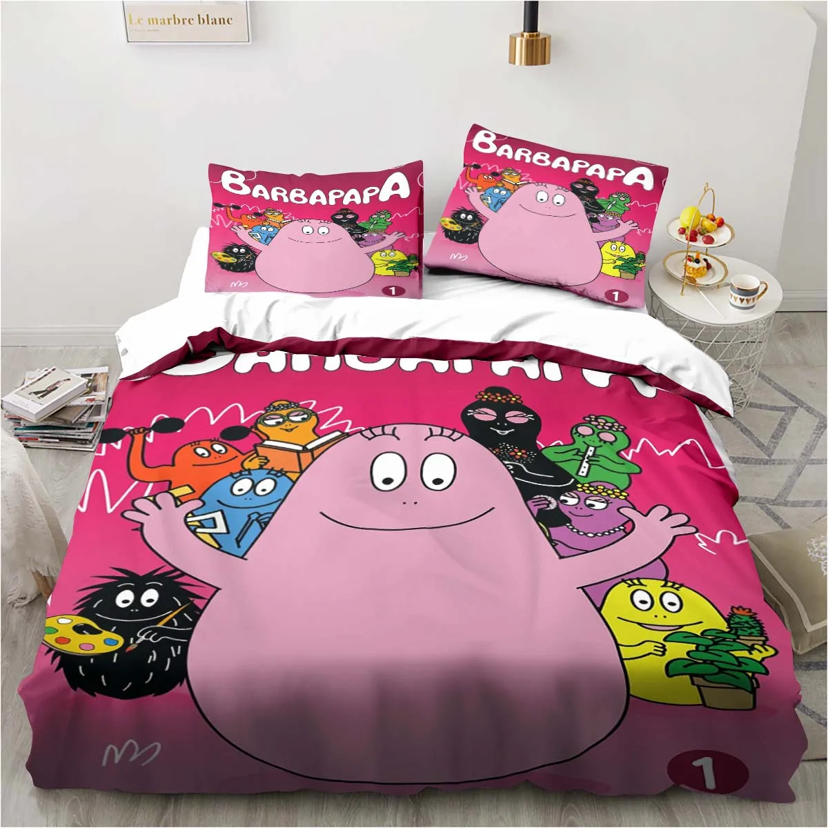 Imagem -04 - Bonito dos Desenhos Animados Barbapapa Cama Conjunto Capa de Edredão Macia para Adultos e Crianças Quarto Solteiro Duplo Cama King Size Capa de Edredão Fronha