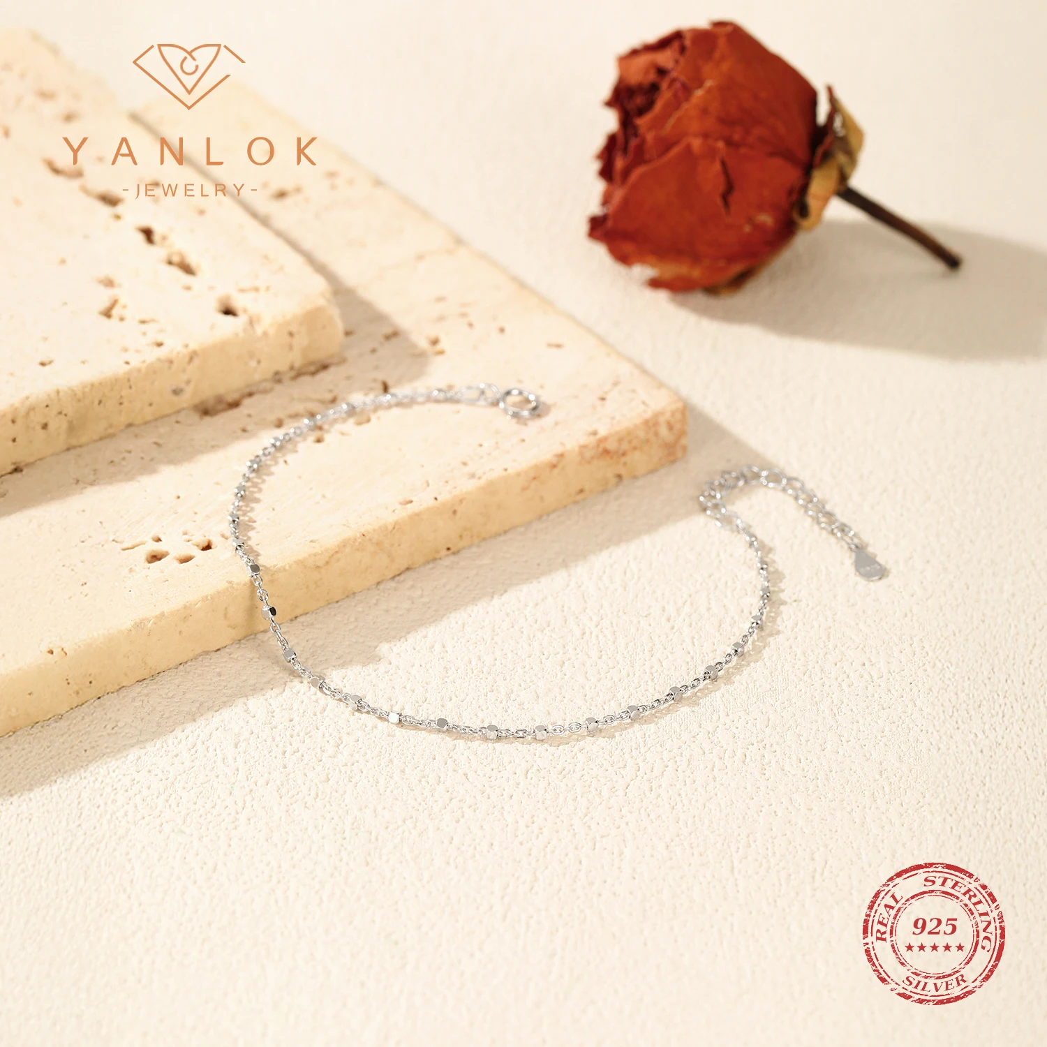 YANLOK 925 فضة عصري بسيط مربع الخرز سوار للنساء مكتب يوميا غرامة مجوهرات اكسسوارات #1