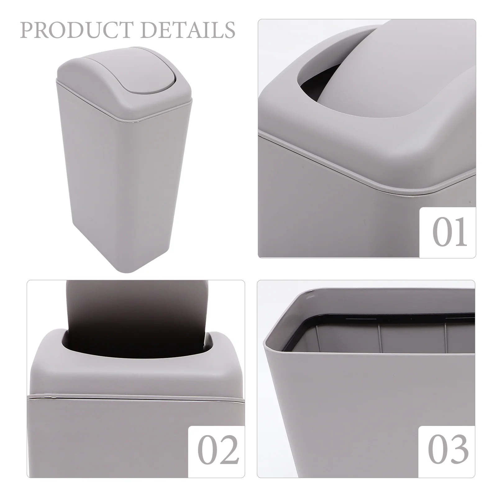 

Shake Lid Trash Can 12L Shallow Gray Waste Bin Kitchen Bathroom Garbage Can Household Plastic Flip Lid Narrow Design Space