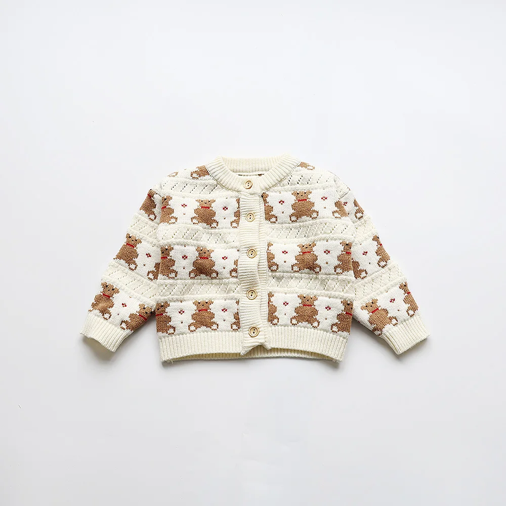 Autumn Kids Sweaters Bear Print Girls Sweaters Boys Knitwear Children  Cardigans