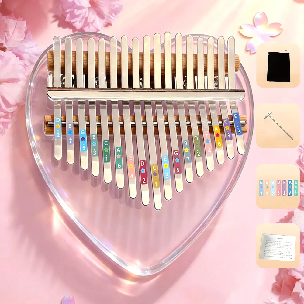 Portable 17 Keys Heart Shape Clear Acrylic Kalimba Thumb Piano Mini Finger Musical Instrument for Holiday Present - view 4
