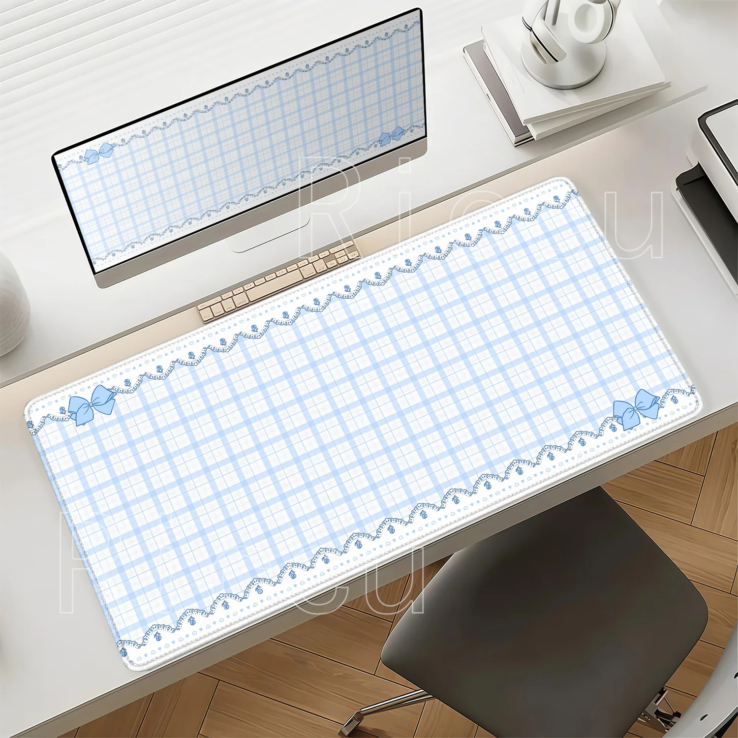 Cartoon Grid Bow Art Gaming Mousepad HD Printing Mouse Mat Big Pads Non-Slip Base Rubber Mouse Pad Big Keyboard 90x40cm Desk Mat
