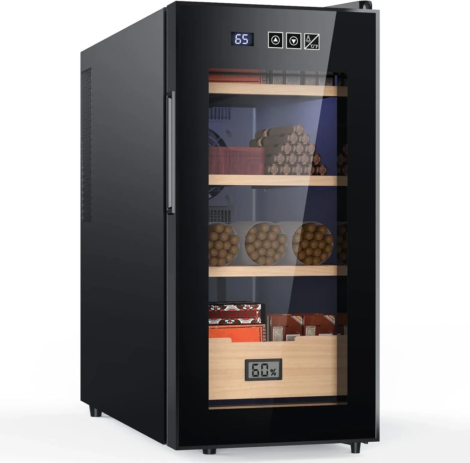 26L Electric Cigar Humidor with Temperature Control, Spanish Cedar Wood Shelves Hygrometer, 4 Layers 200 Capacity Cigar Cabinet