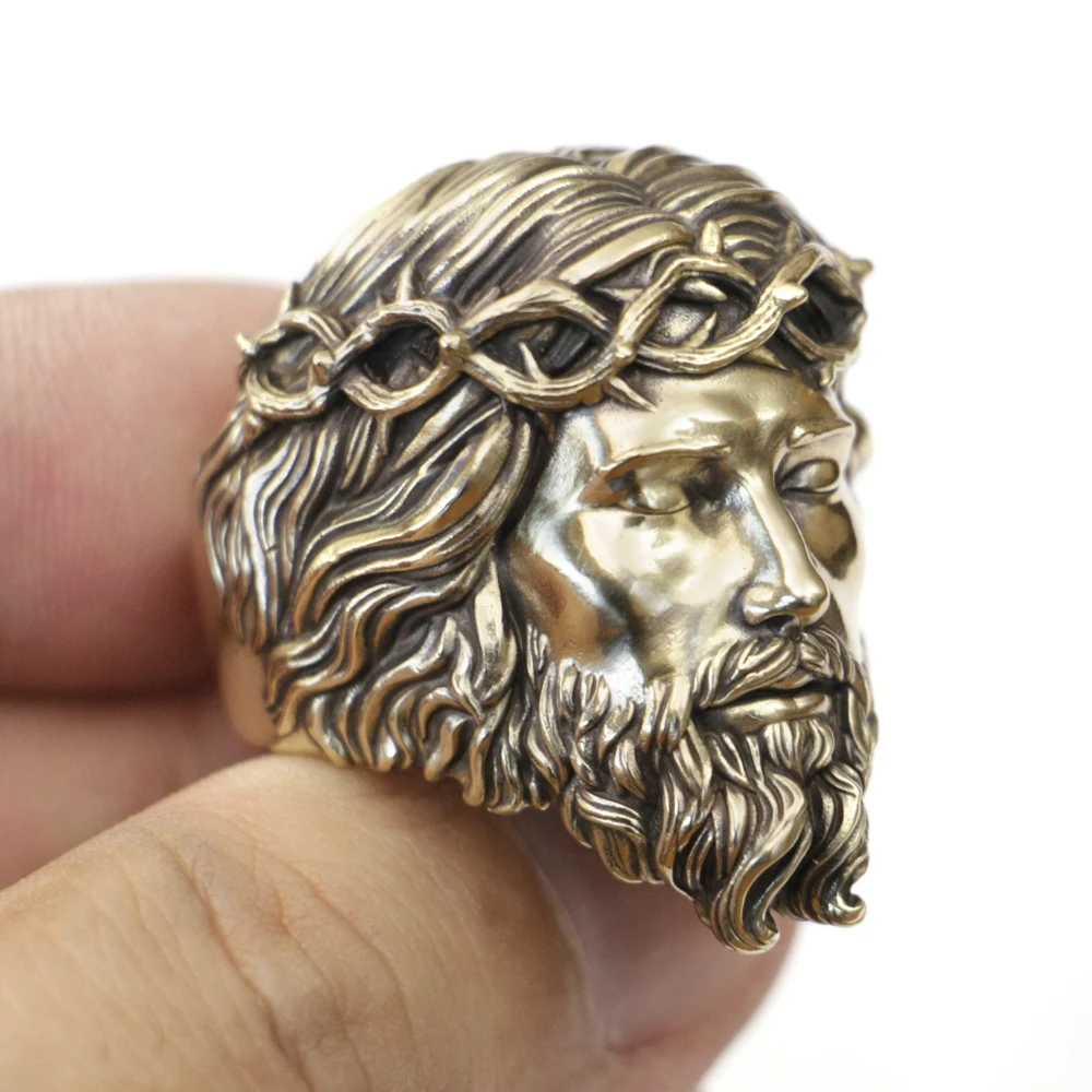 Jesus Christ Brass Ring Biker Punk Adjustable Ring BR434A US Size 8~15