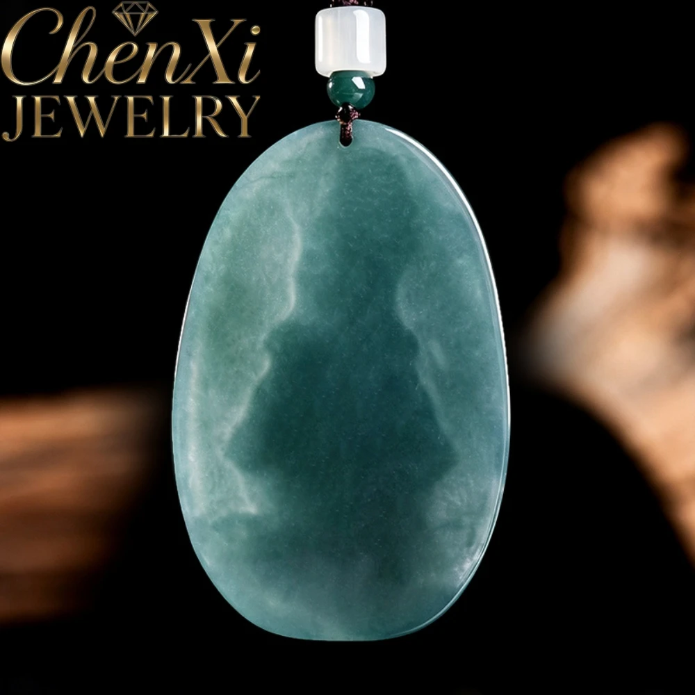 Natural A-Grade Blue Water Jadeite Samantabhadra Bodhisattva Pendant Tranquil Jade Piece Devotion Quiet Moments Soulful Present