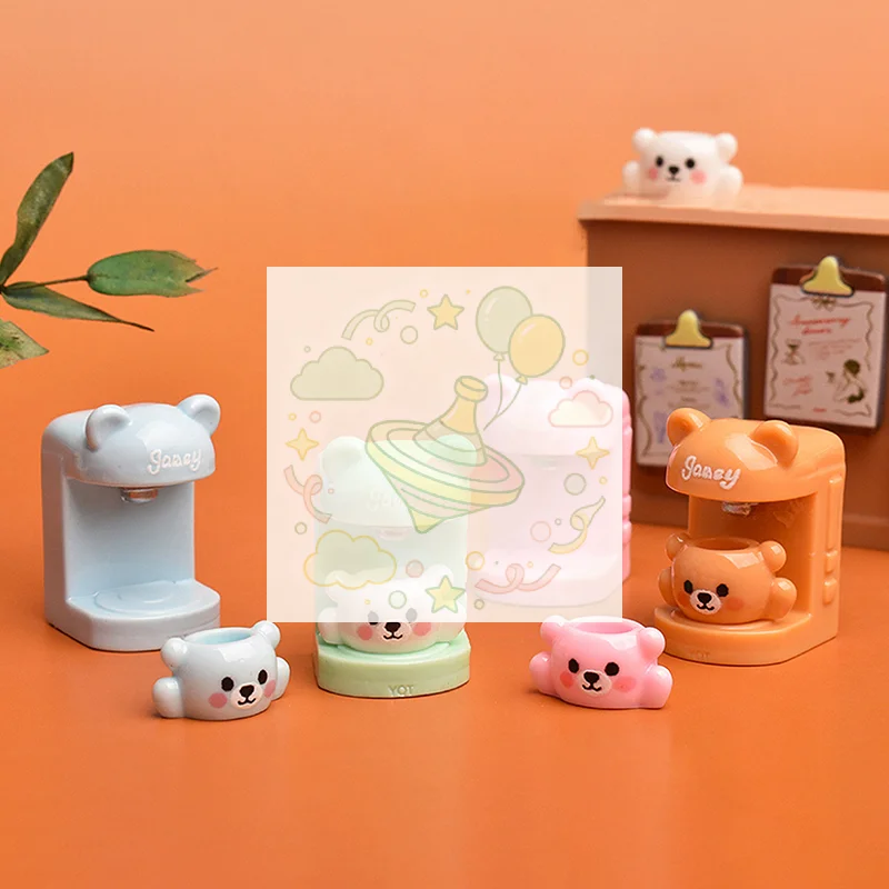 4Set Dollhouse Miniature Little Bear Cup Set Coffee Machine Home Appliances Decor Toy Doll House Accessories